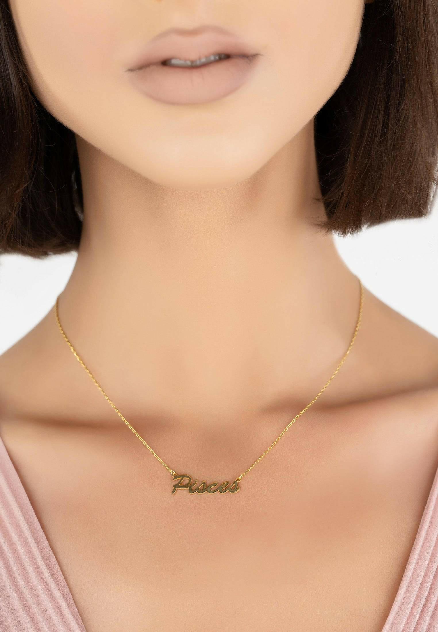 Zodiac Star Sign Name Necklace Gold Pisces.