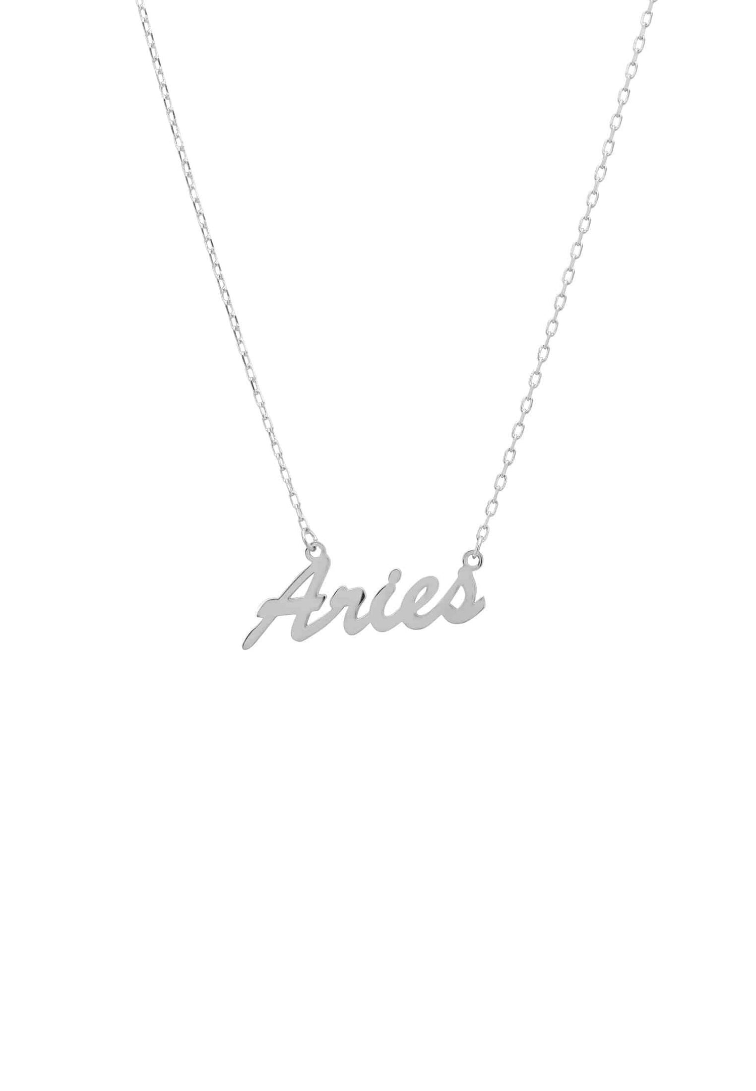 Zodiac Star Sign Name Necklace Silver Aries.