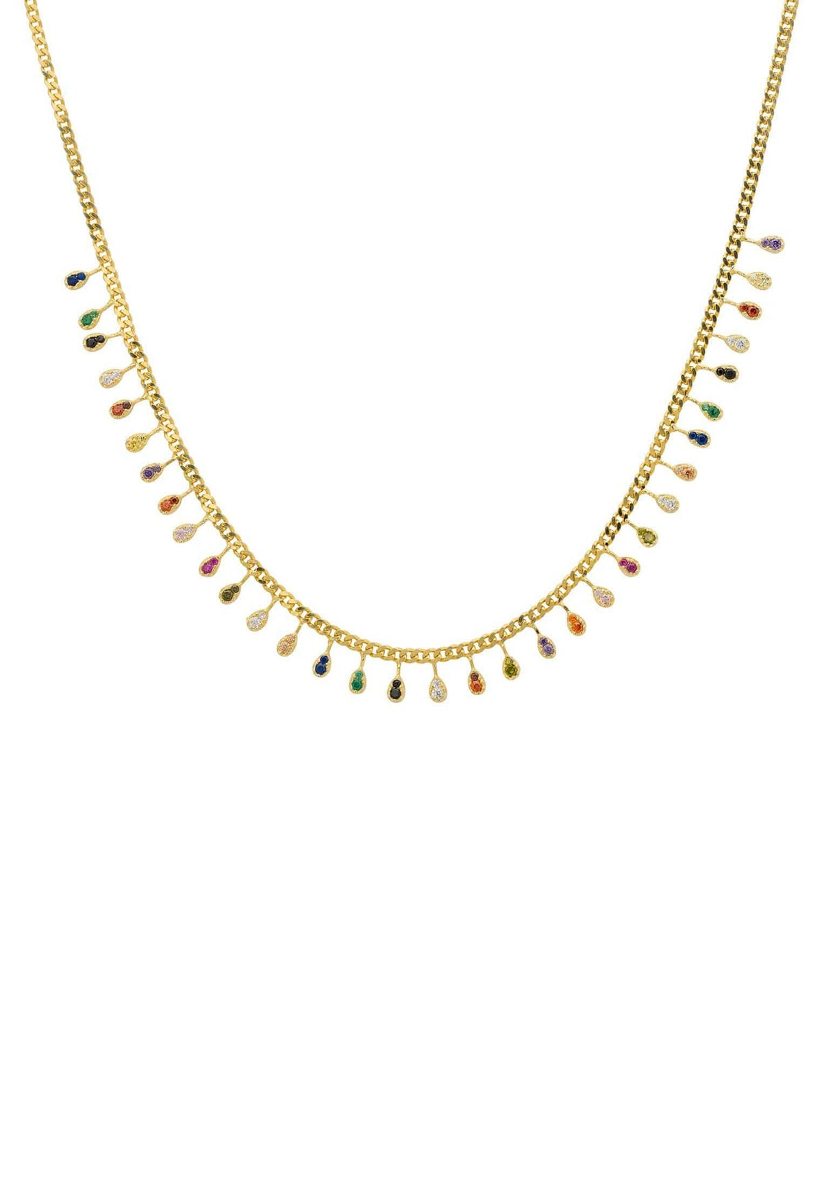 Rainbow Droplets Necklace Gold.