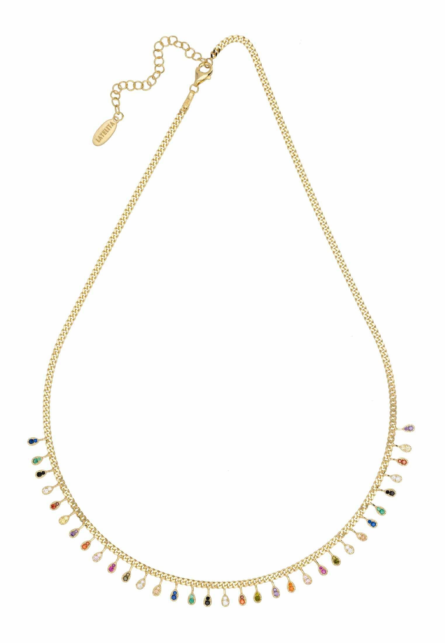 Rainbow Droplets Necklace Gold.