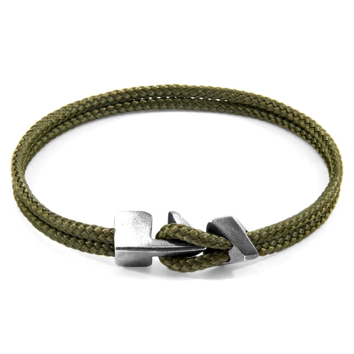 Khaki Green Brixham Silver and Rope Bracelet.