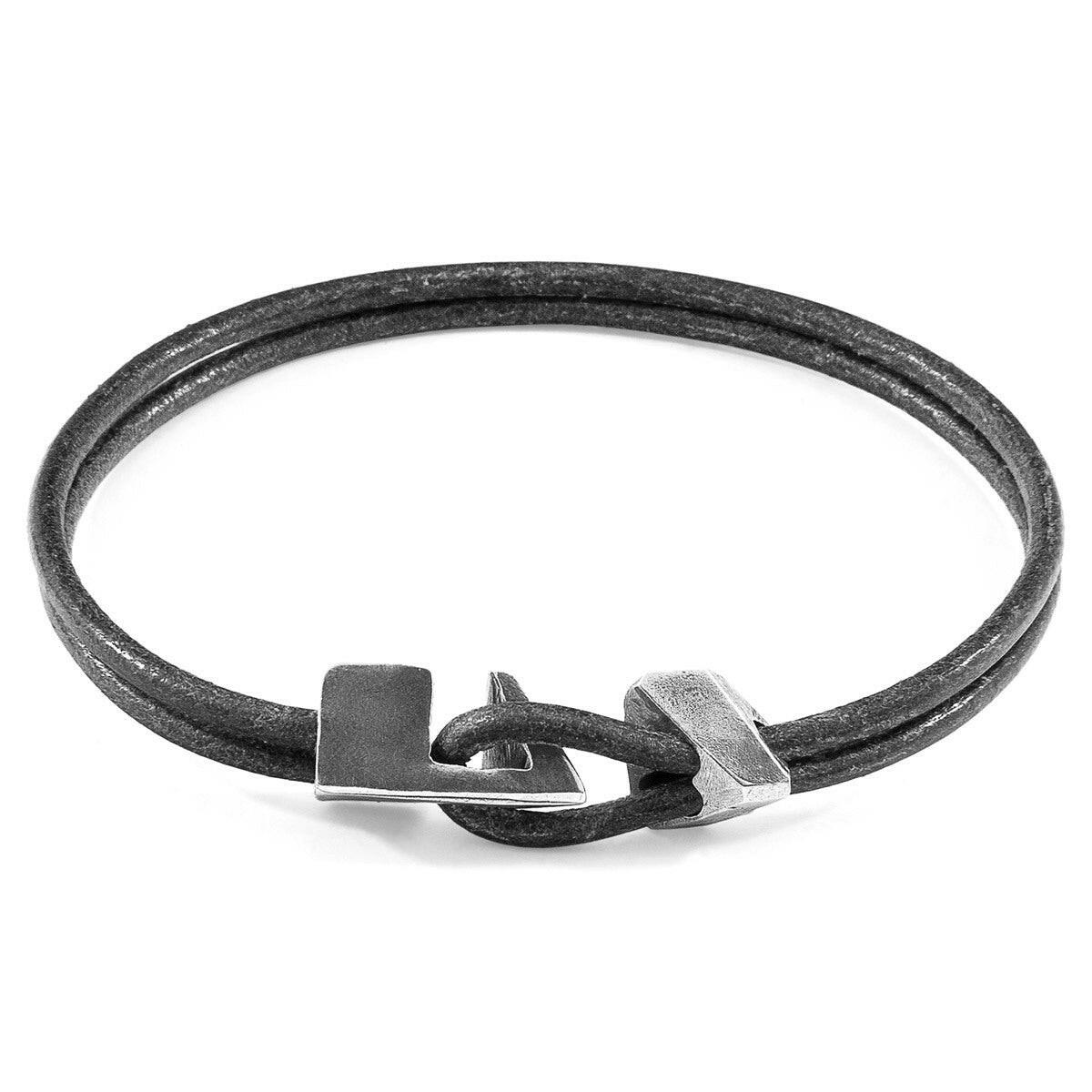 Shadow Grey Brixham Silver & Leather Bracelet.