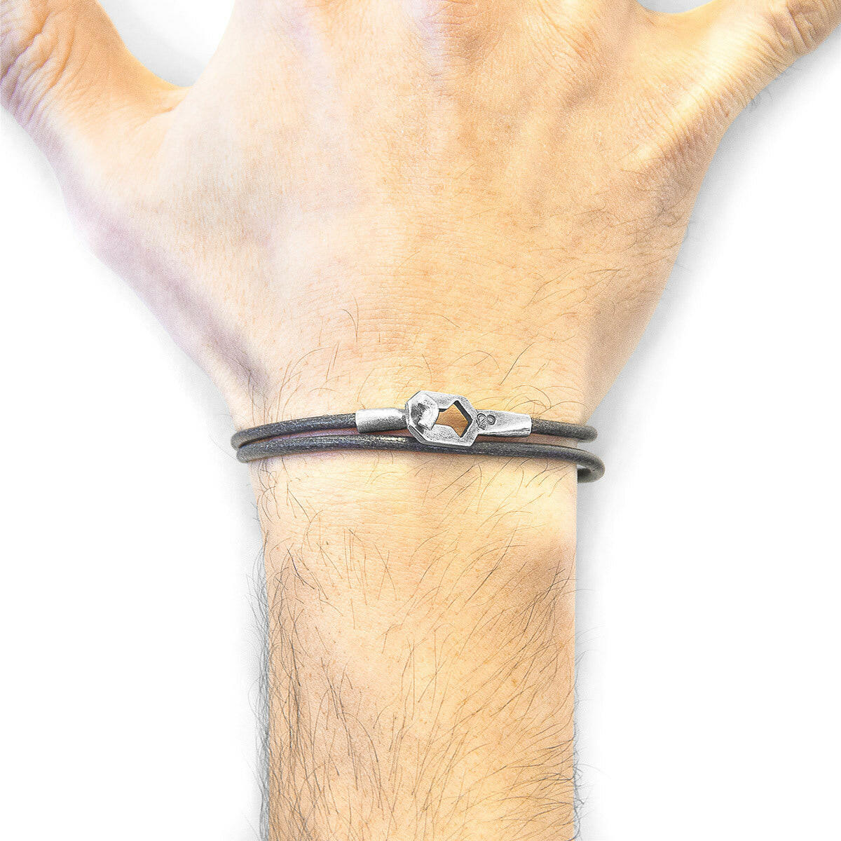 Shadow Grey Tenby Silver & Leather Bracelet - Selectique 