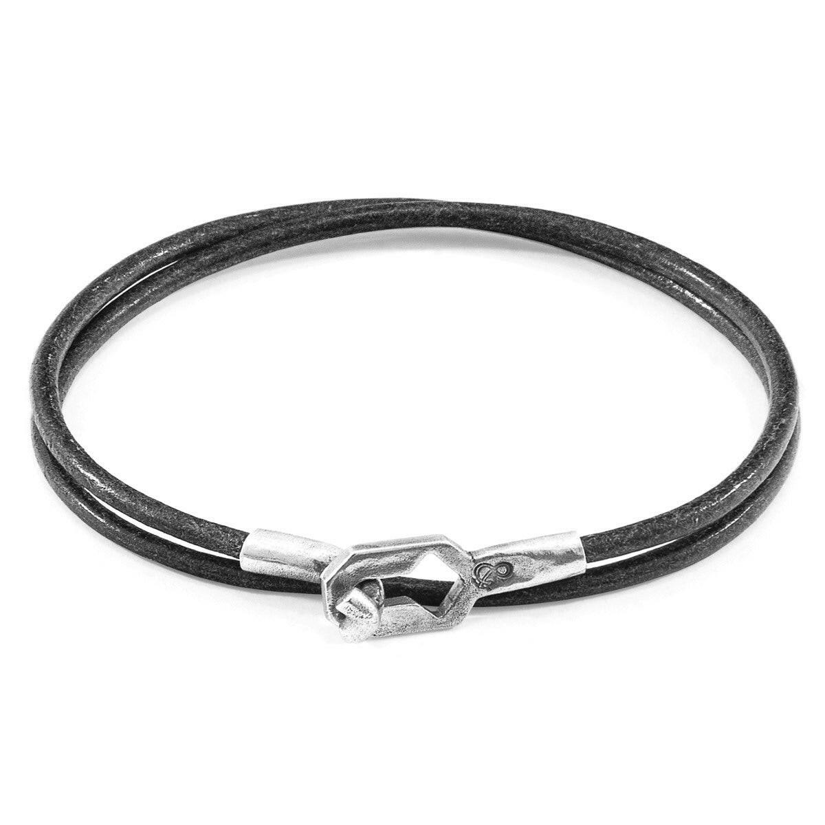 Shadow Grey Tenby Silver & Leather Bracelet.