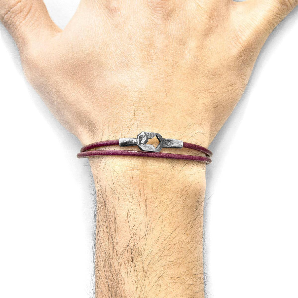 Bordeaux Red Tenby Silver & Leather Bracelet.