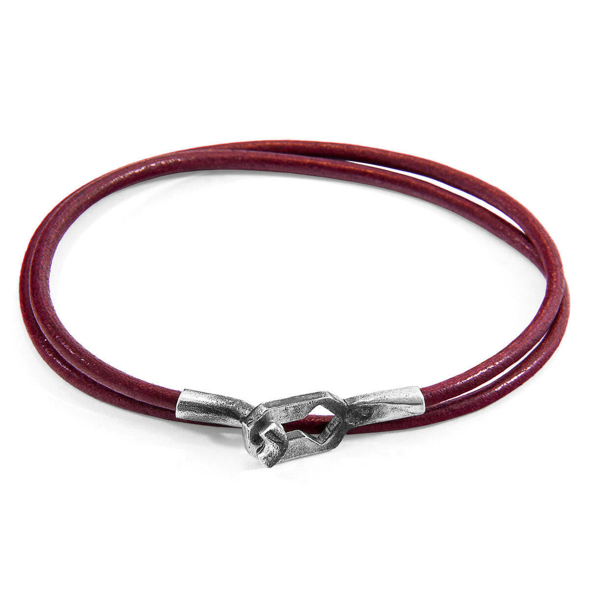 Bordeaux Red Tenby Silver & Leather Bracelet.