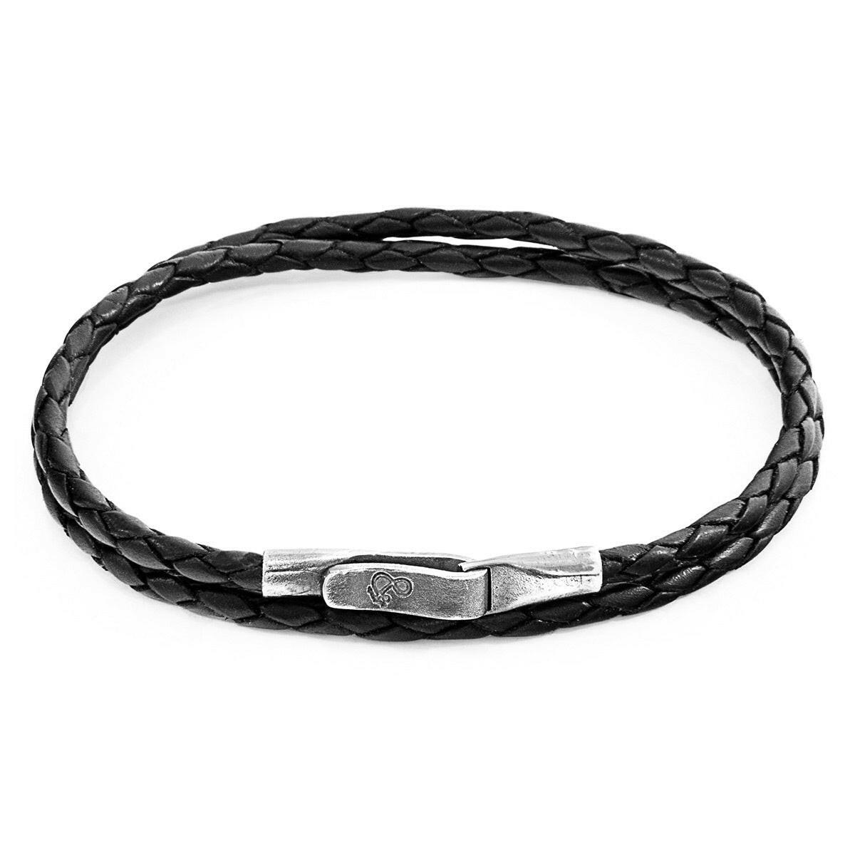 Coal Black Liverpool Silver & Leather Bracelet.