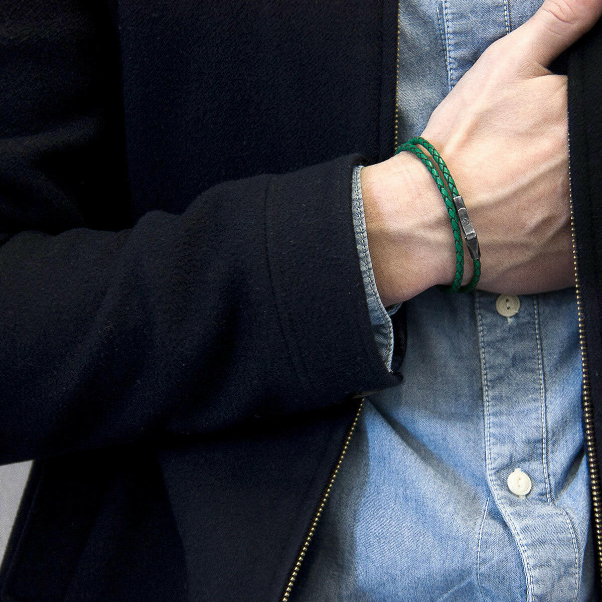 Fern Green Liverpool Silver & Leather Bracelet.