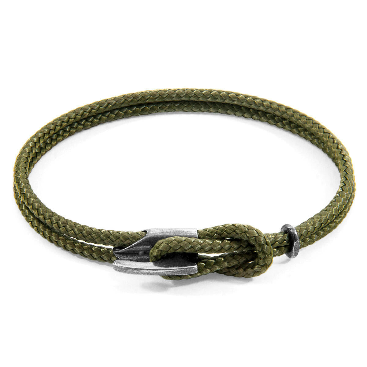 Khaki Green Padstow Silver and Rope Bracelet.