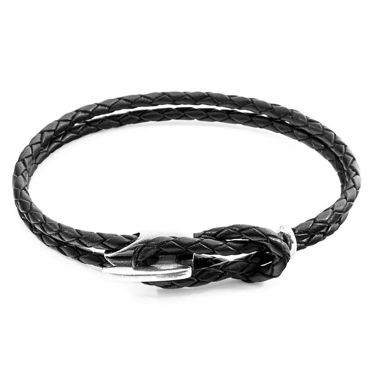 Coal Black Padstow Silver & Leather Bracelet.