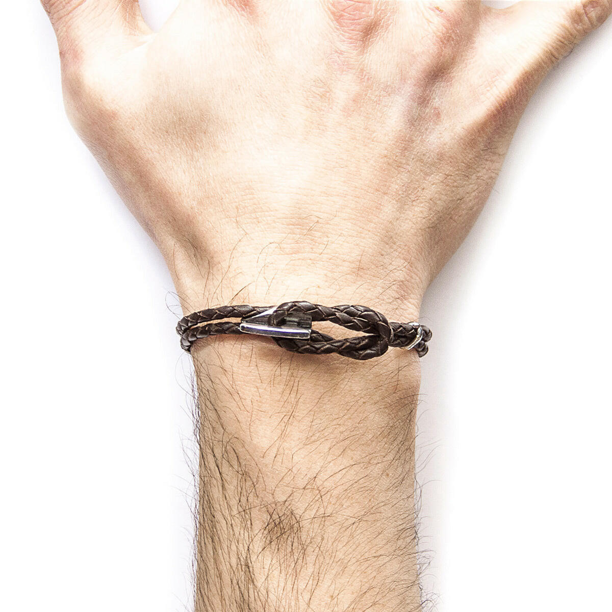 Dark Brown Padstow Silver & Leather Bracelet.