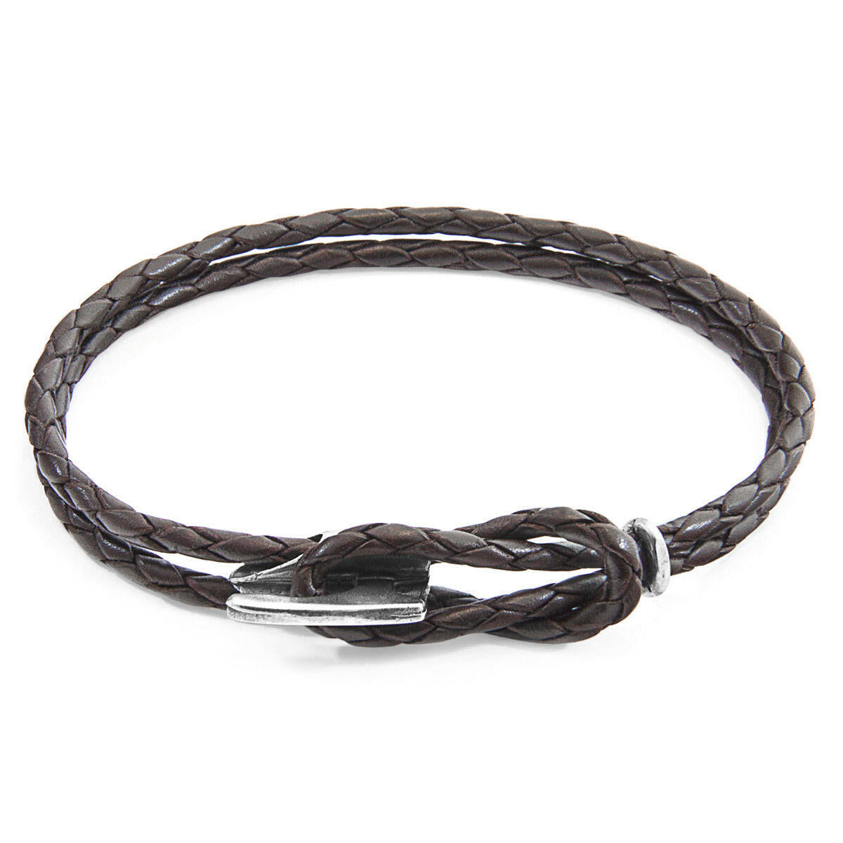 Dark Brown Padstow Silver & Leather Bracelet.