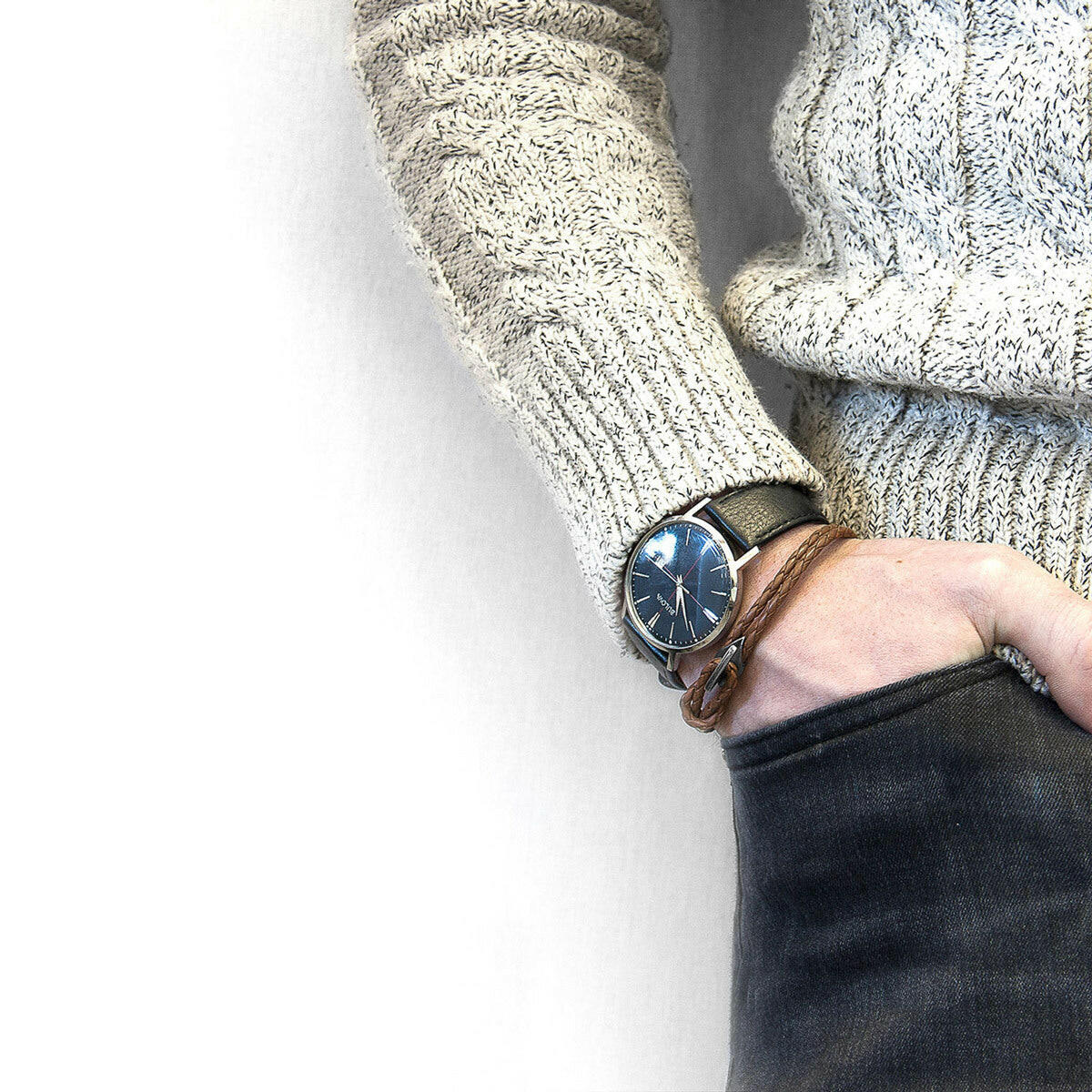 Light Brown Padstow Silver & Leather Bracelet.