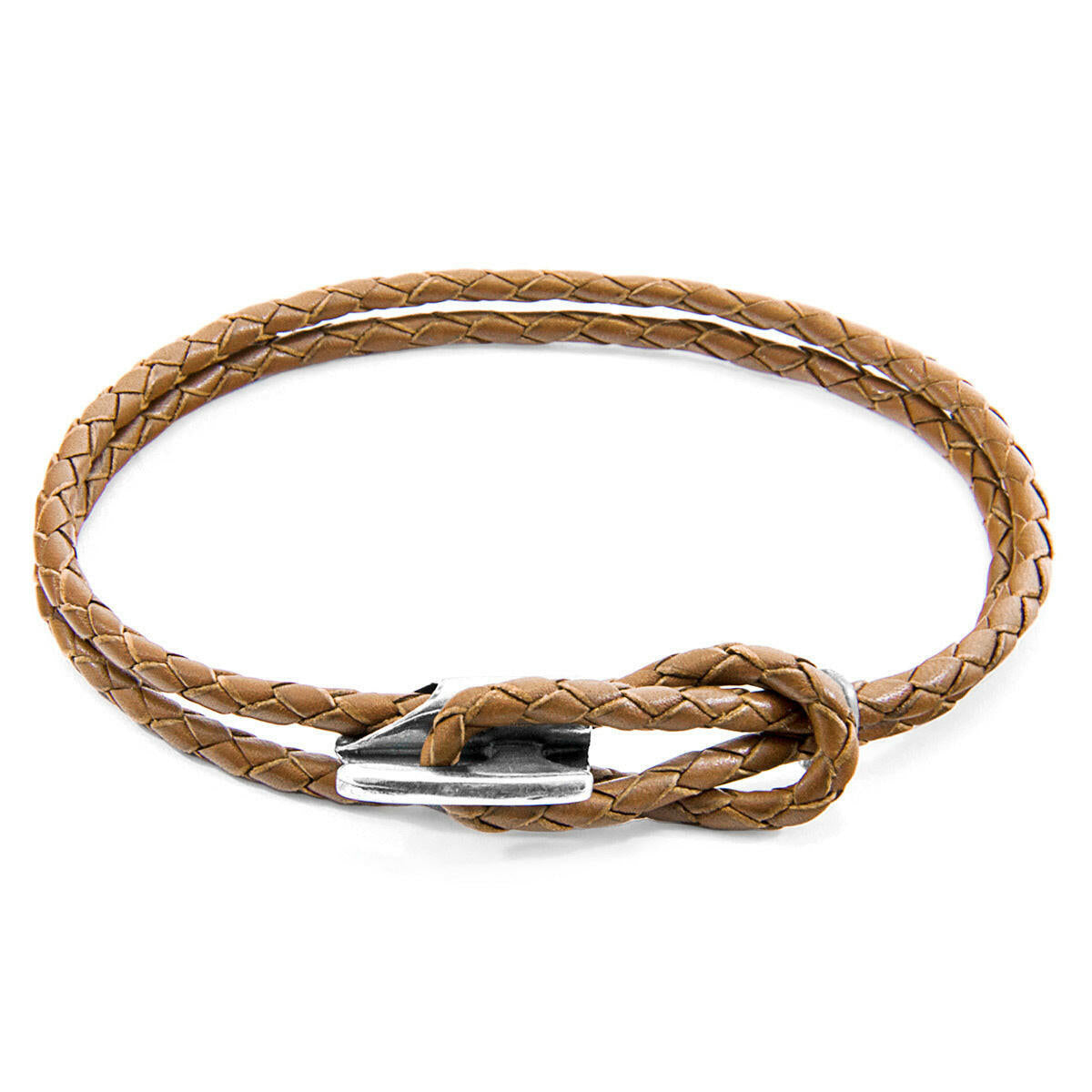 Light Brown Padstow Silver & Leather Bracelet.