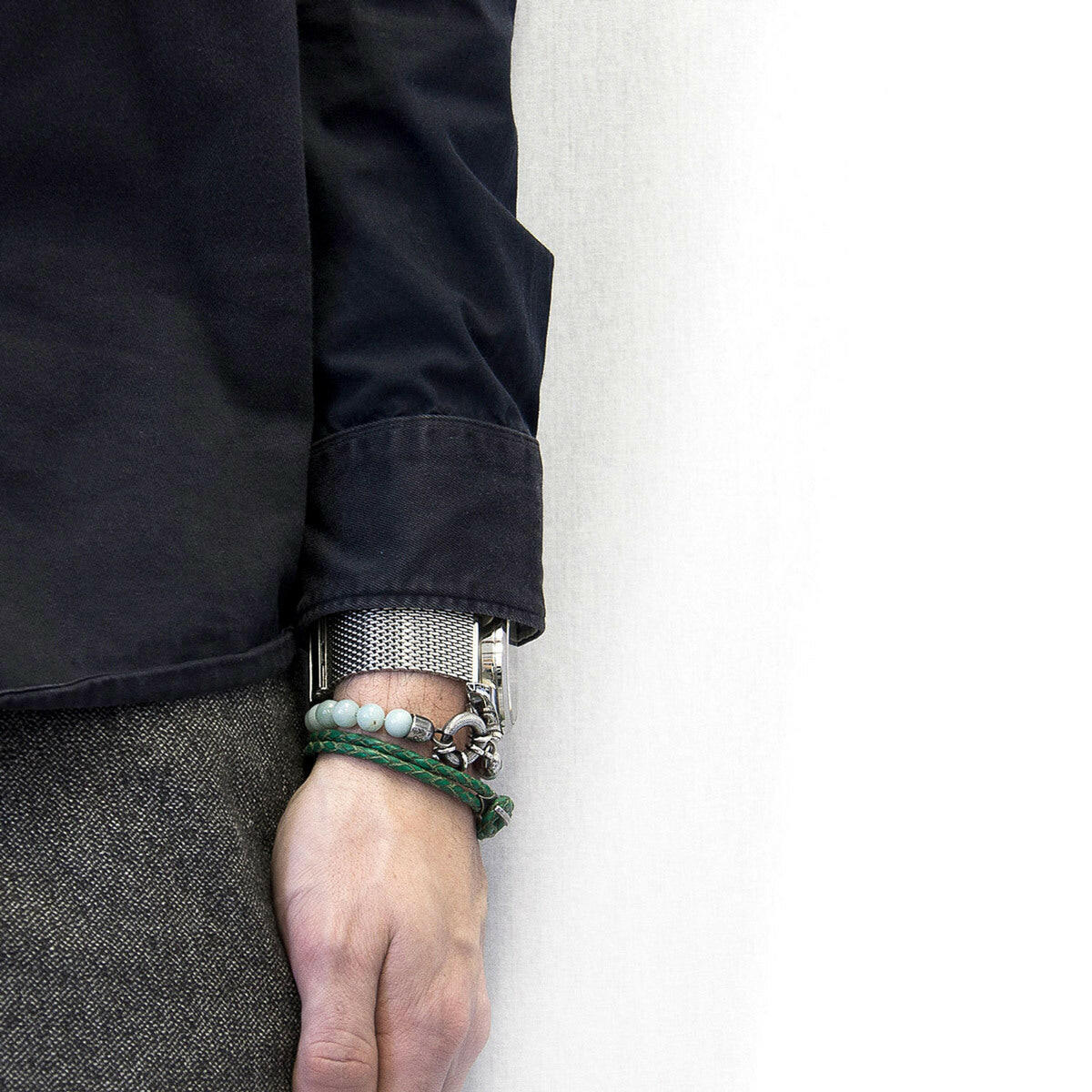 Fern Green Padstow Silver & Leather Bracelet.