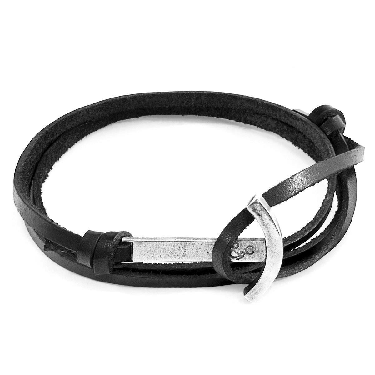 Coal Black Clipper Silver & Leather Bracelet.