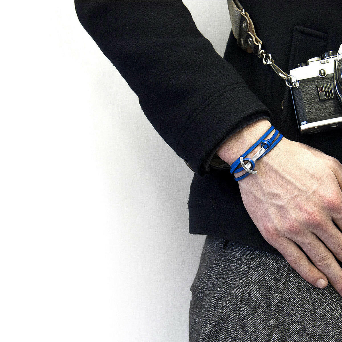 Royal Blue Clipper Silver & Leather Bracelet.