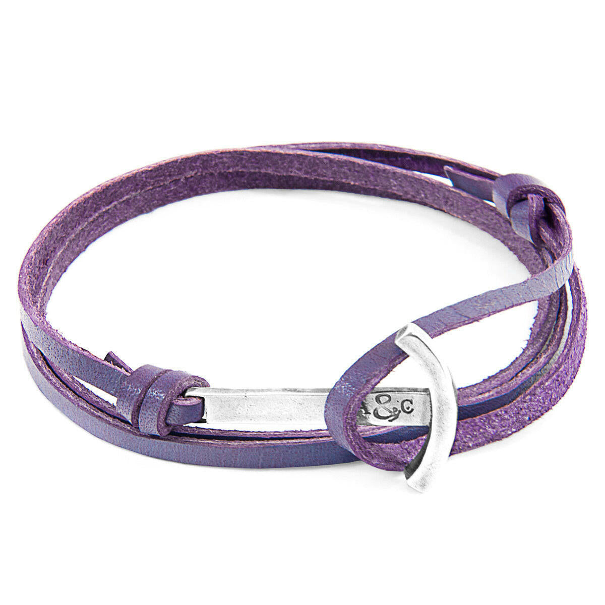 Grape Purple Clipper Silver & Leather Bracelet.