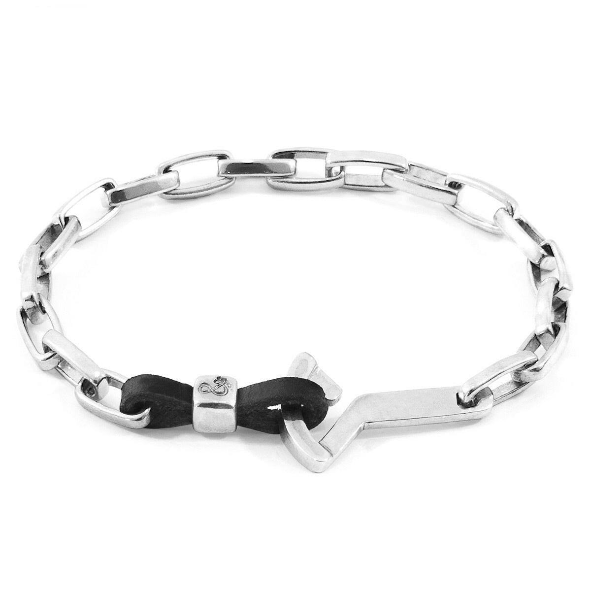 Coal Black Frigate Silver & Leather Bracelet.