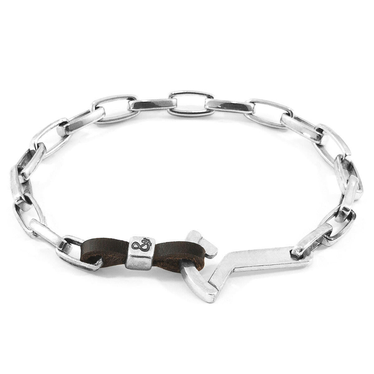 Dark Brown Frigate Silver & Leather Bracelet.