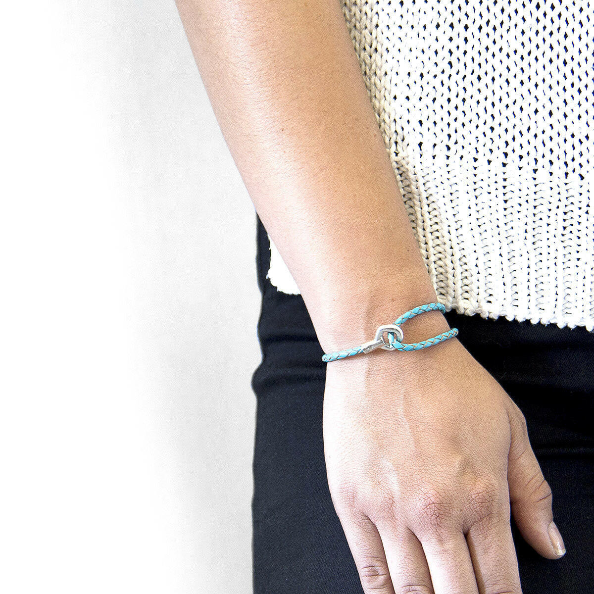 Turquoise Blue Blake Silver & Leather Bracelet.