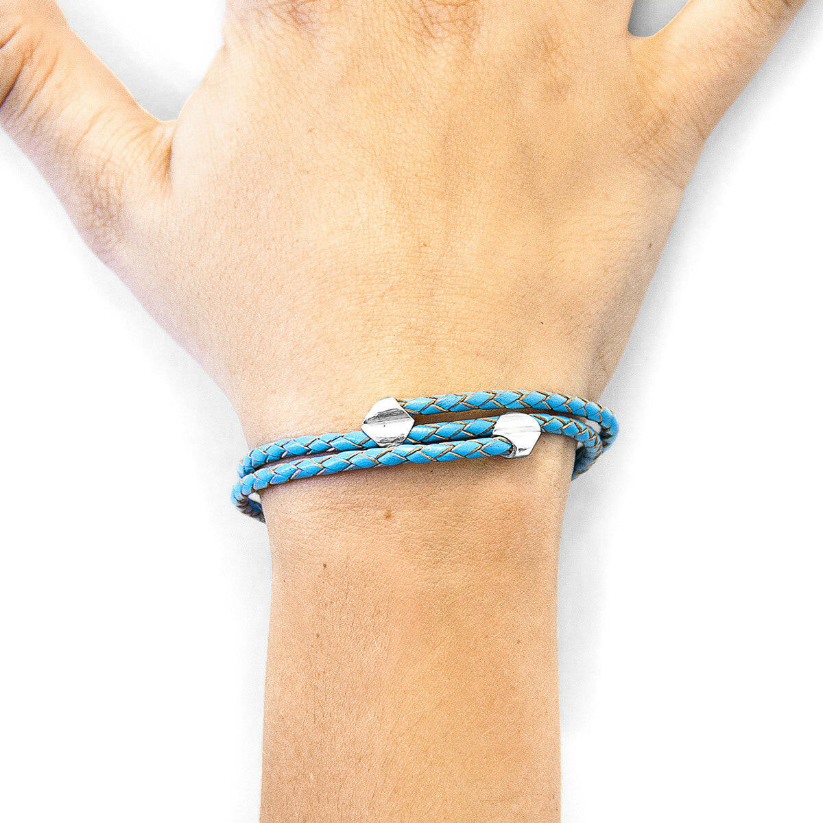 Turquoise Blue Conway Silver & Leather Bracelet.