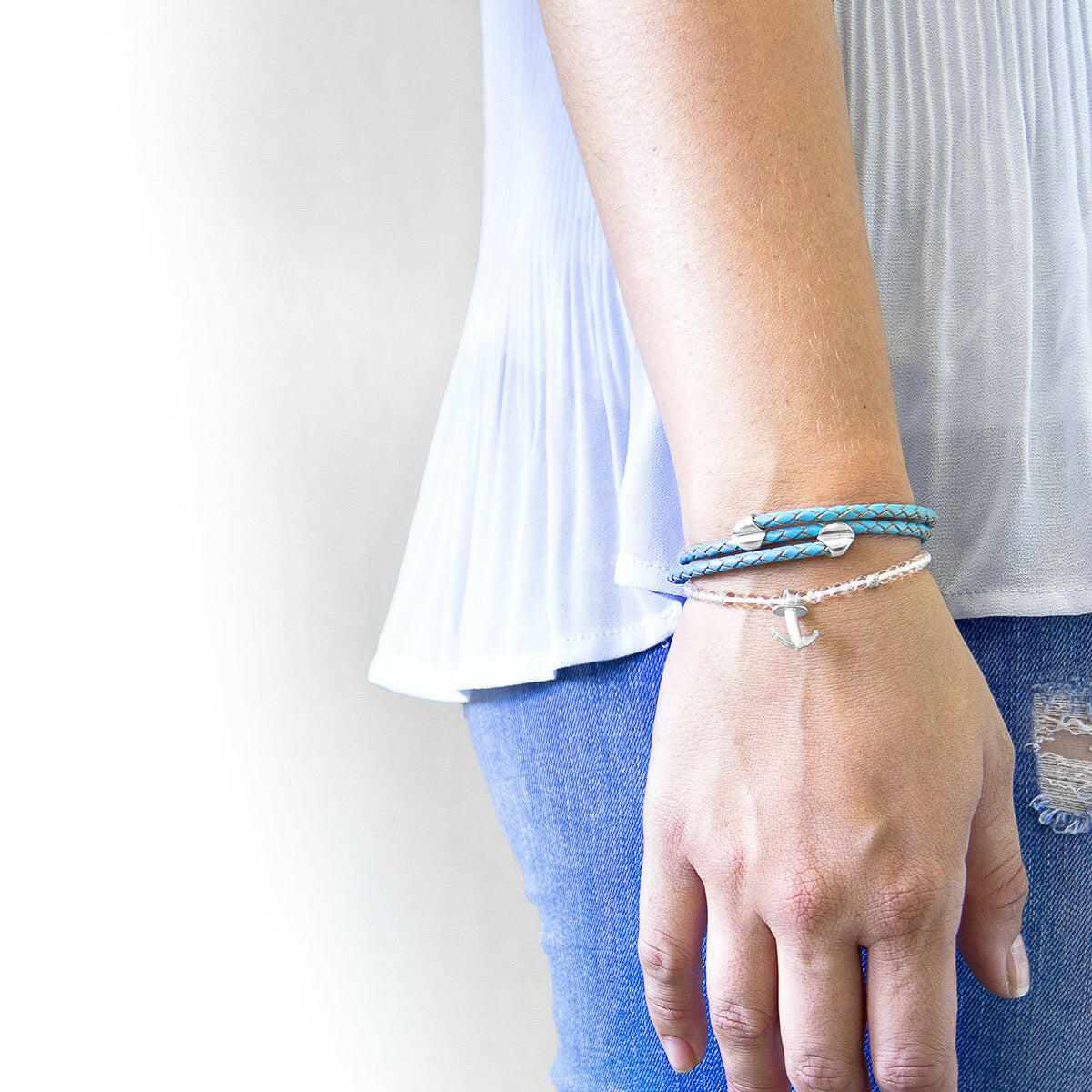 Turquoise Blue Conway Silver & Leather Bracelet.