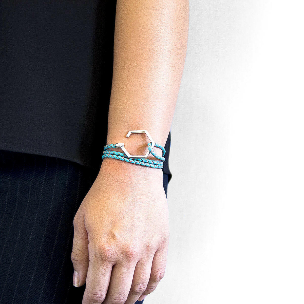 Turquoise Blue Storey Silver & Leather Bracelet.