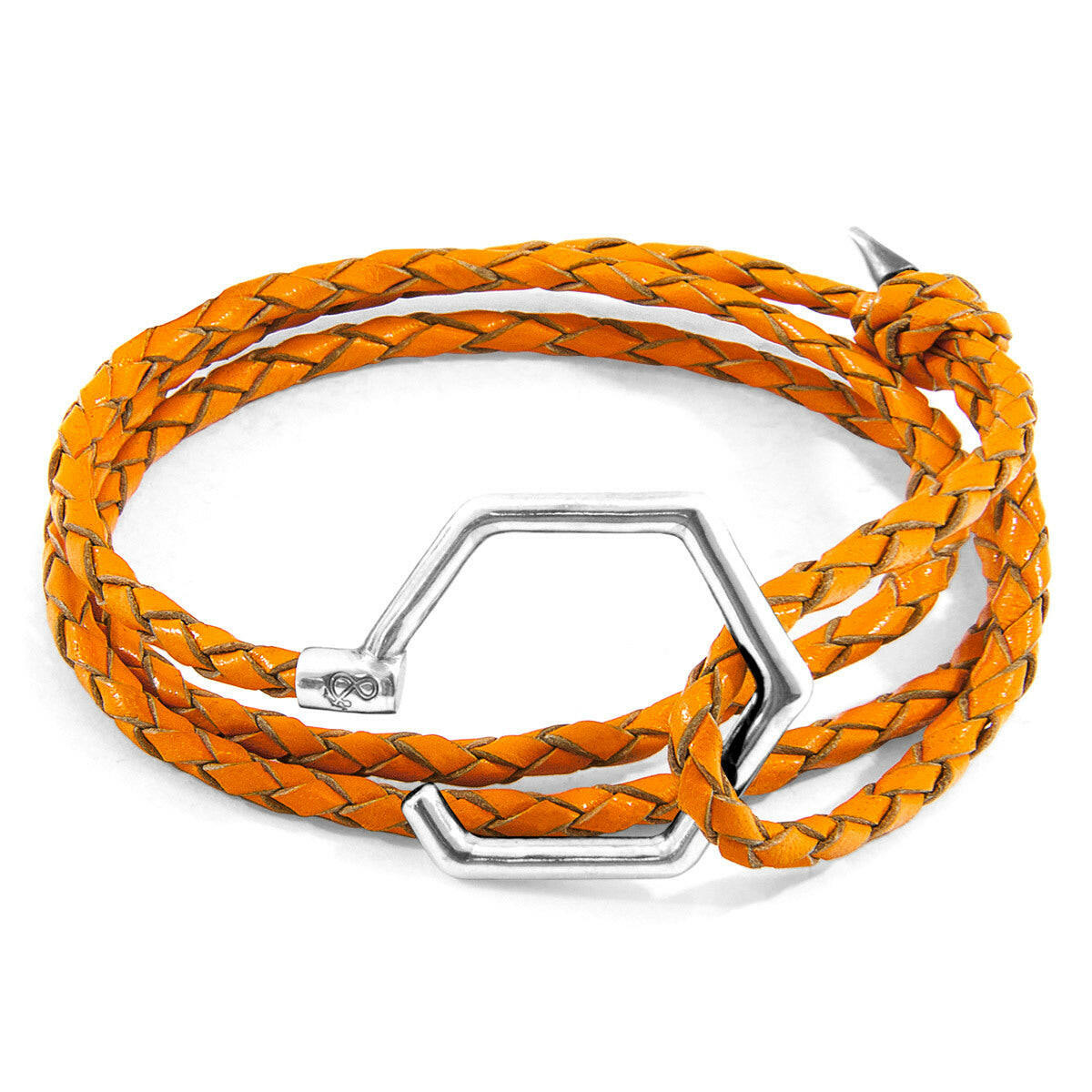 Fire Orange Storey Silver & Leather Bracelet.