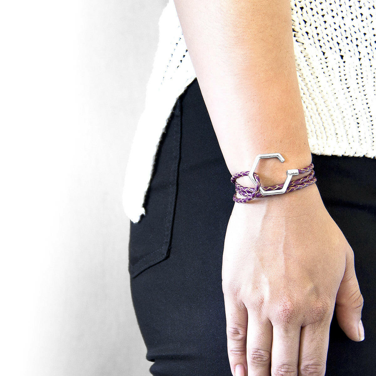 Deep Purple Storey Silver & Leather Bracelet.