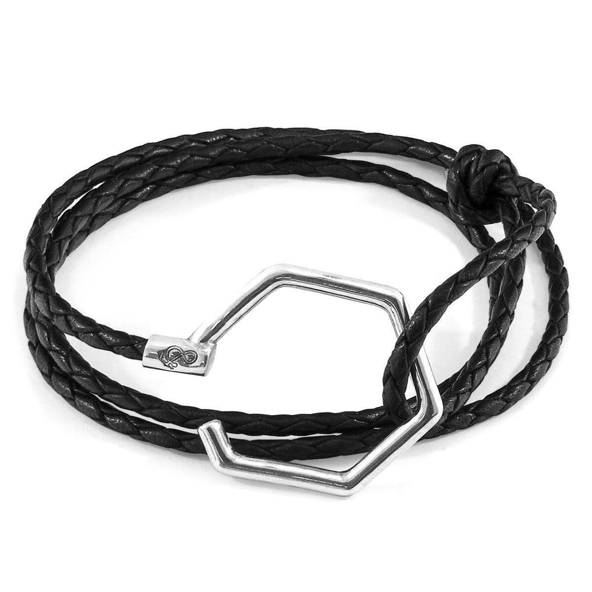 Coal Black Storey Silver & Leather Bracelet.