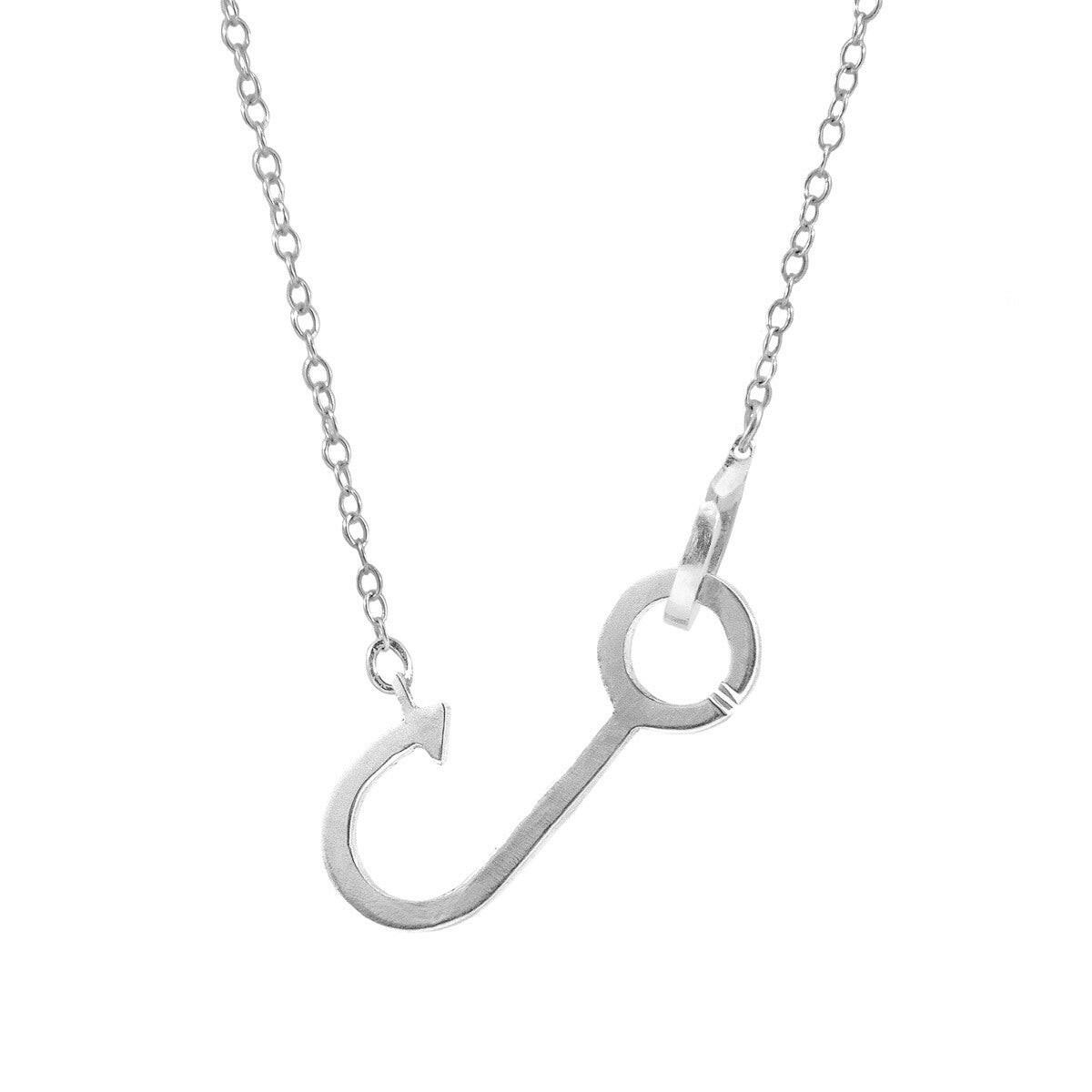 Fish Hook Link Paradise Silver Necklace Pendant.