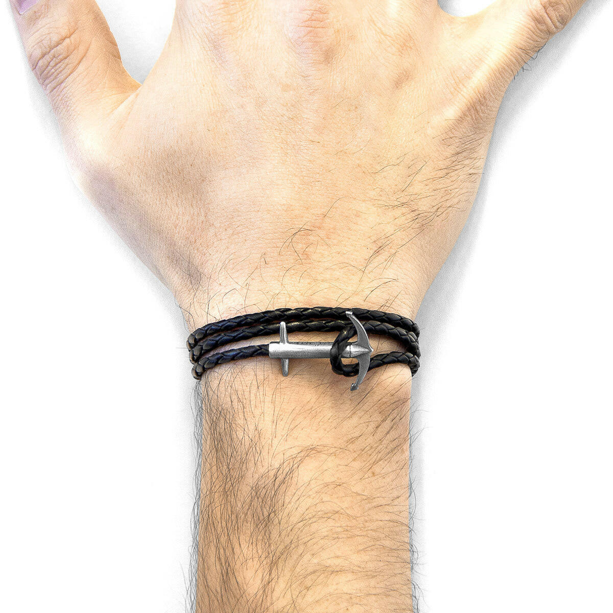 Coal Black Admiral Silver & Leather Bracelet.