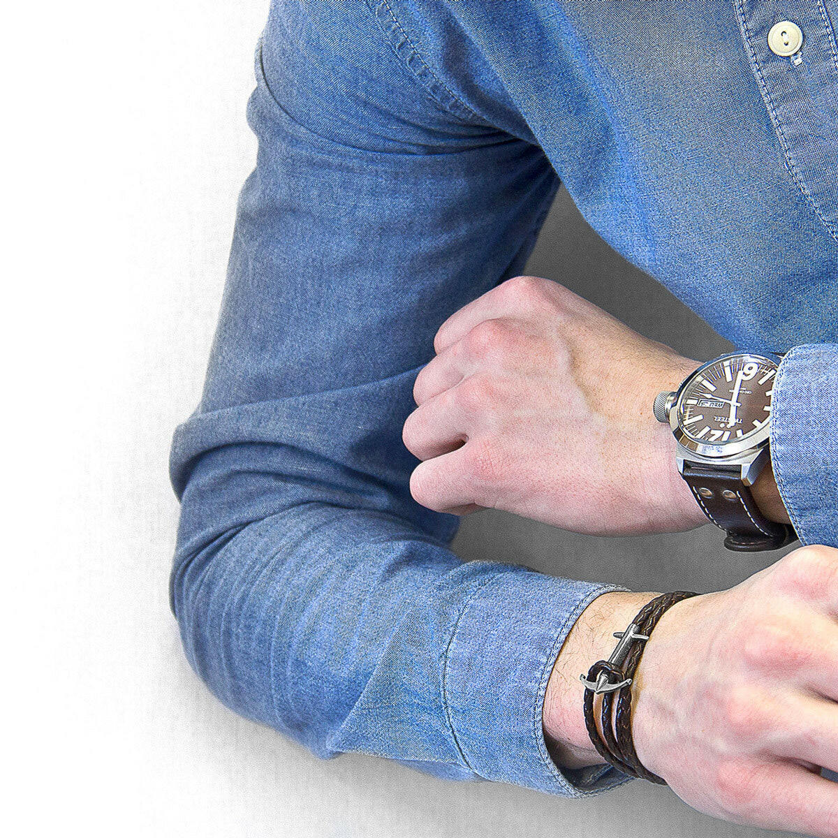 Dark Brown Admiral Silver & Leather Bracelet.