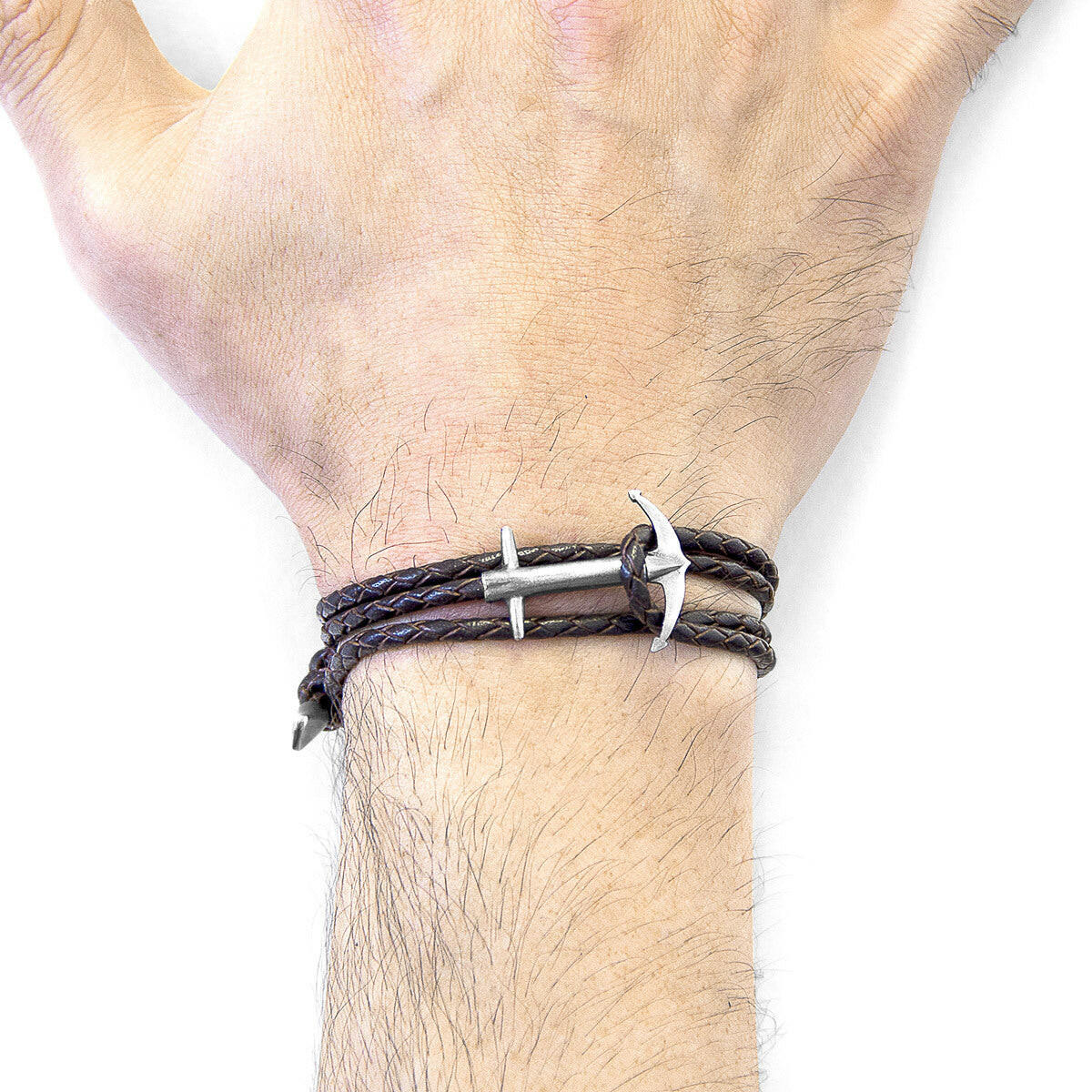 Dark Brown Admiral Silver & Leather Bracelet.