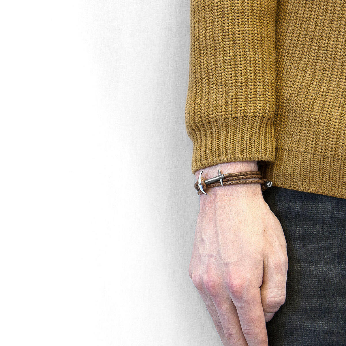 Light Brown Admiral Silver & Leather Bracelet.