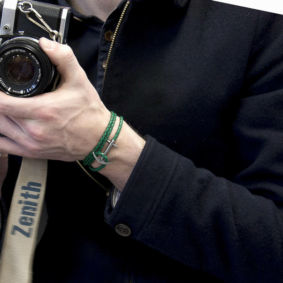 Fern Green Admiral Silver & Leather Bracelet.