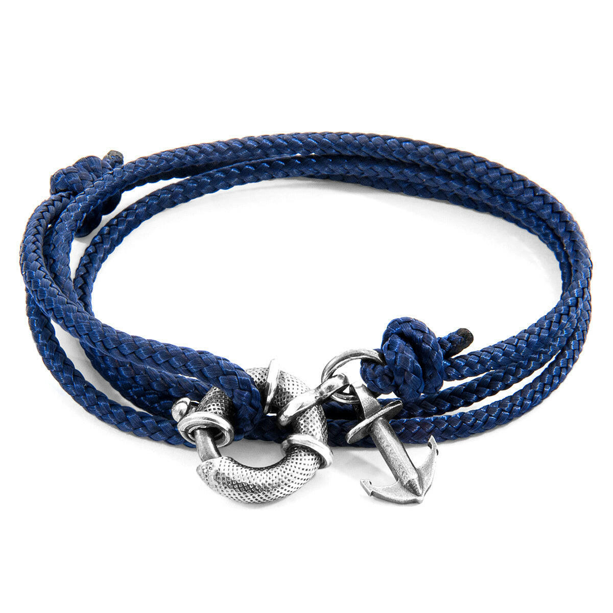 Navy Blue Clyde Anchor Silver and Rope Bracelet.