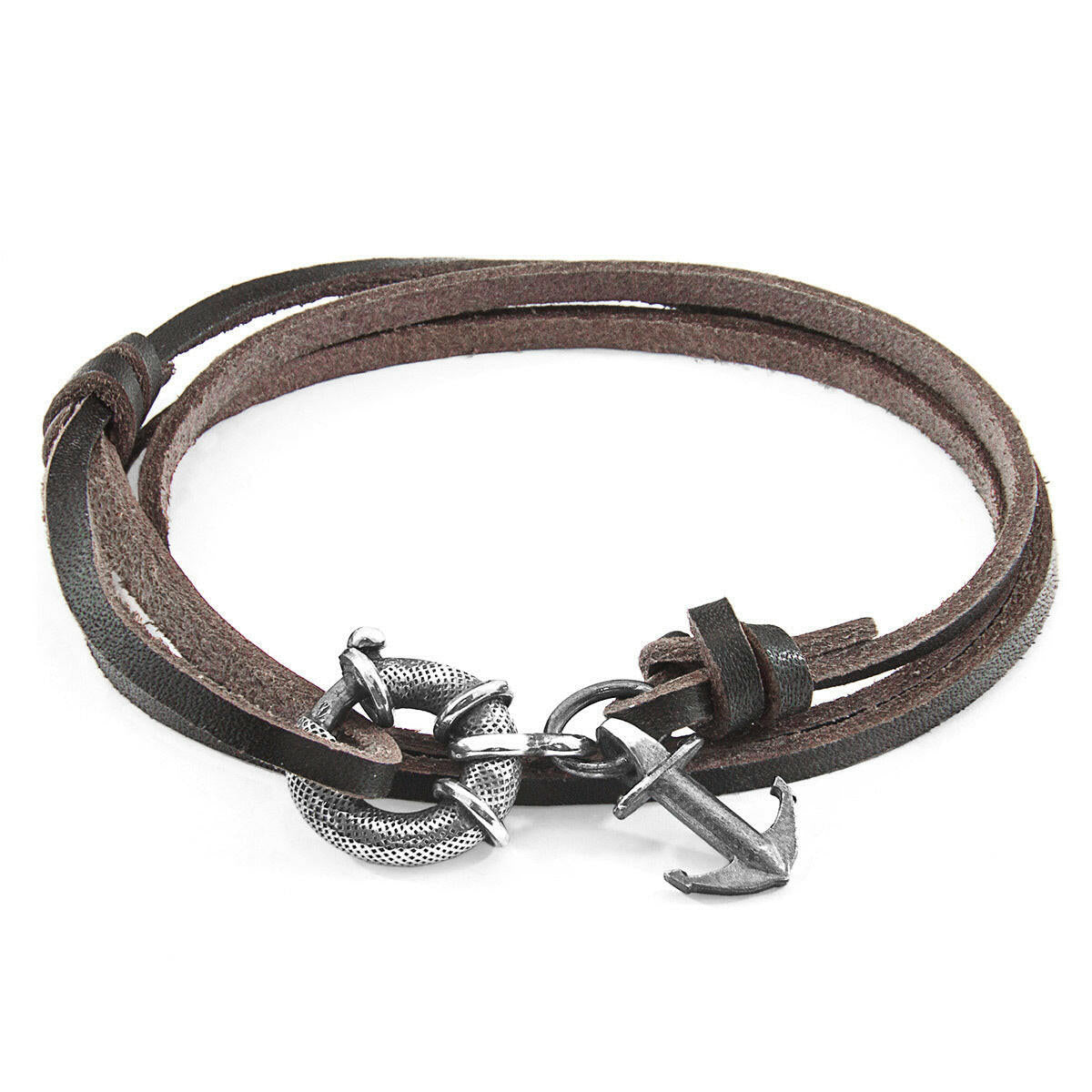 Dark Brown Clyde Anchor Silver & Leather Bracelet.