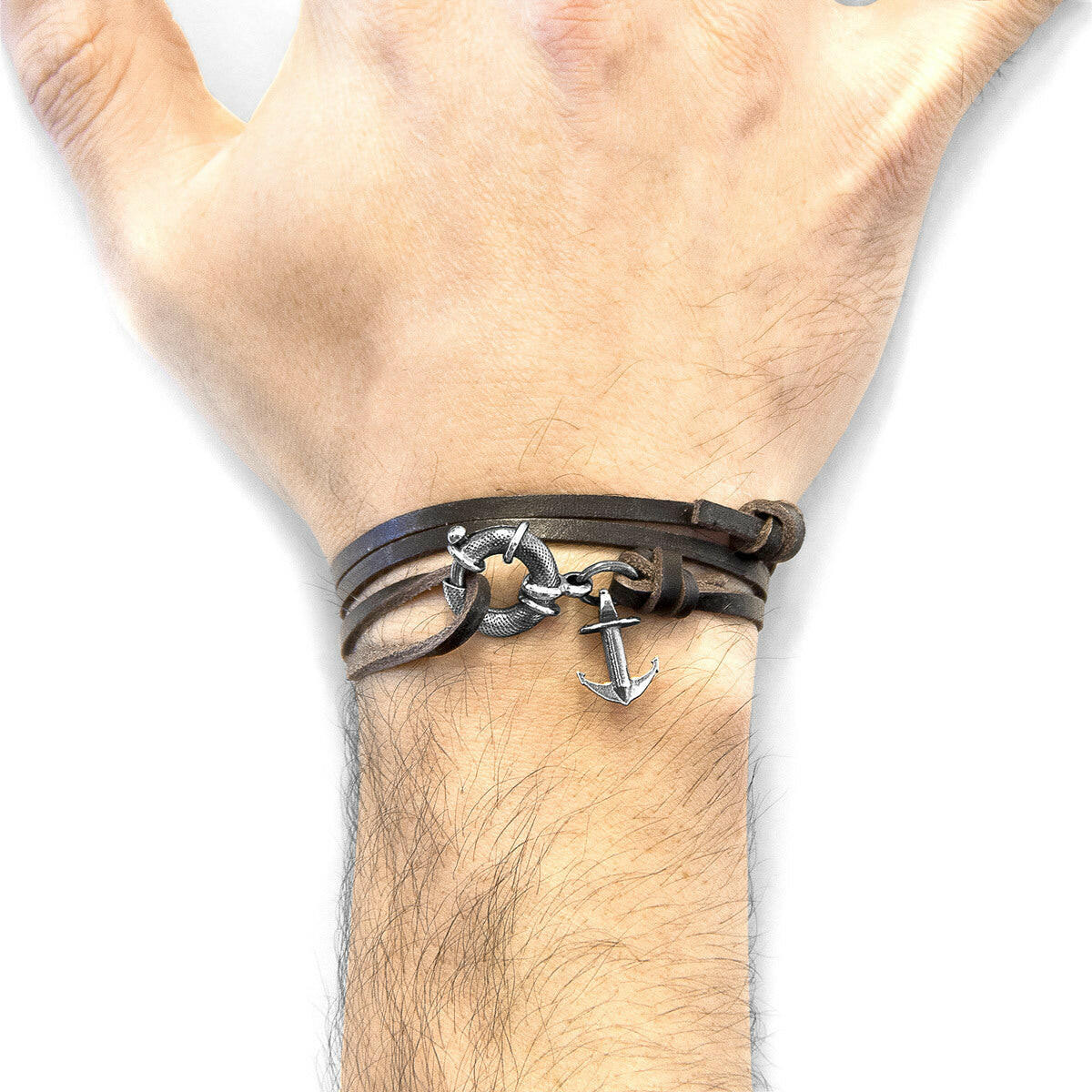 Dark Brown Clyde Anchor Silver & Leather Bracelet.