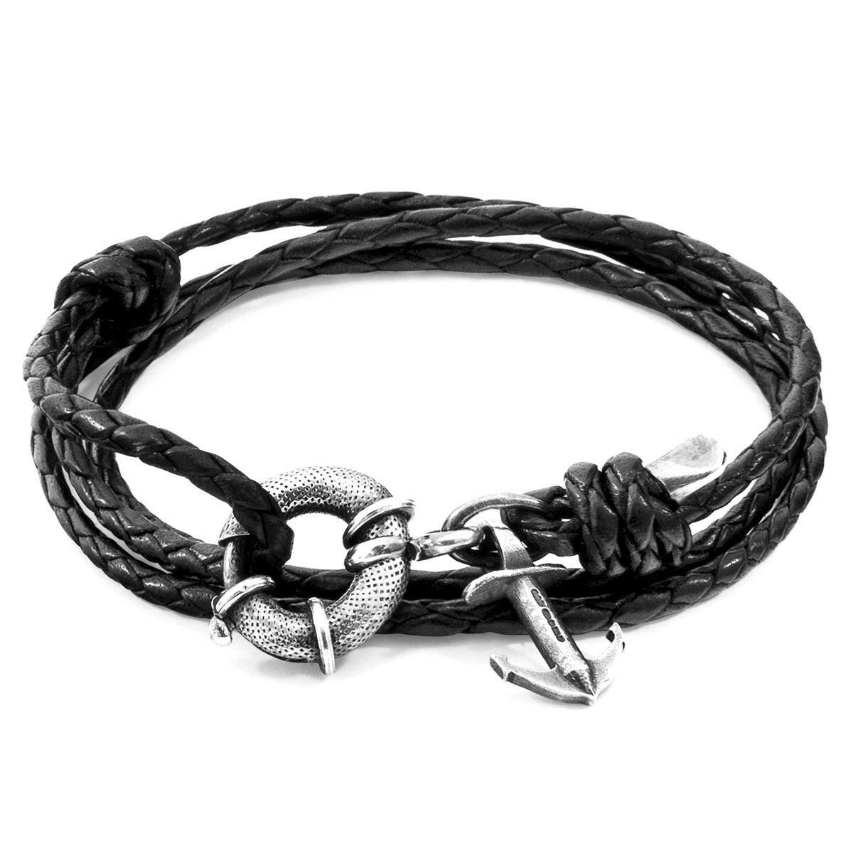 Coal Black Clyde Silver & Leather Bracelet.