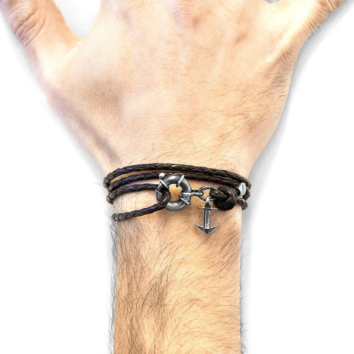 Dark Brown Clyde Silver & Leather Bracelet.