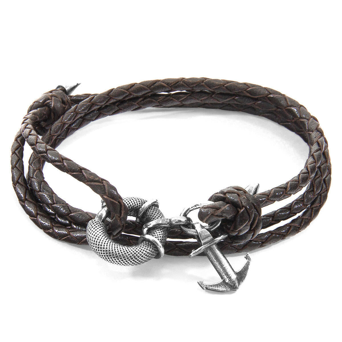 Dark Brown Clyde Silver & Leather Bracelet.