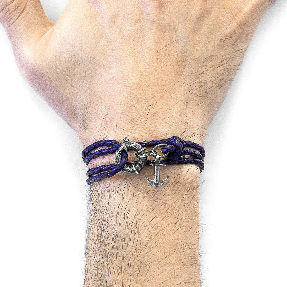 Grape Purple Clyde Silver & Leather Bracelet.