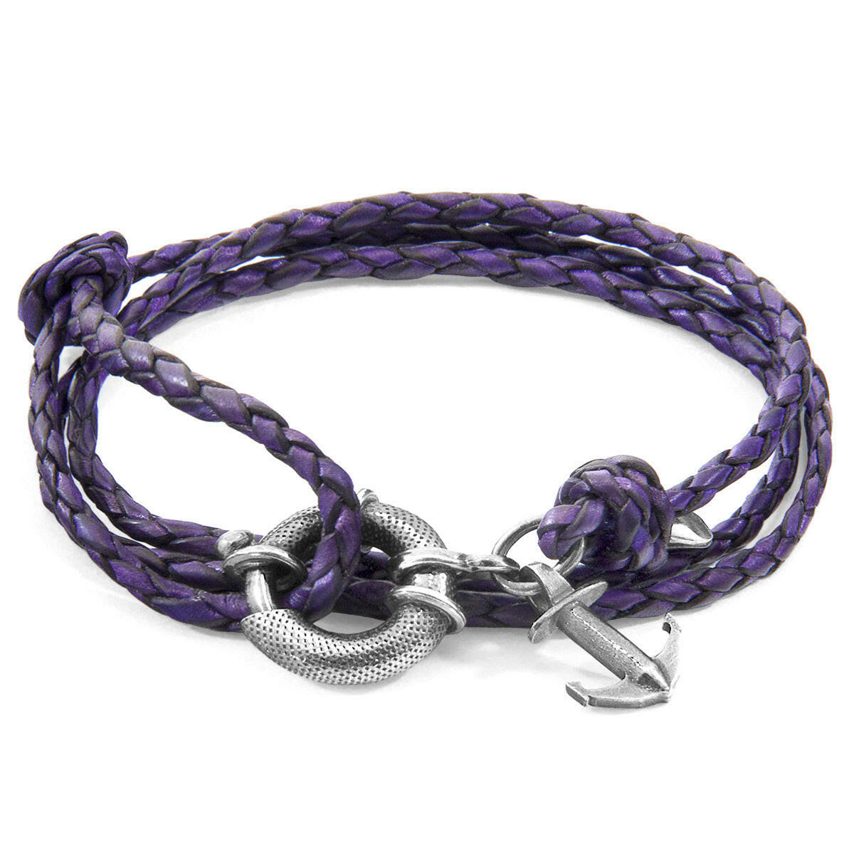 Grape Purple Clyde Silver & Leather Bracelet.