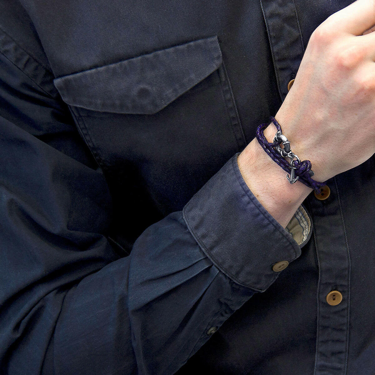 Grape Purple Clyde Silver & Leather Bracelet.