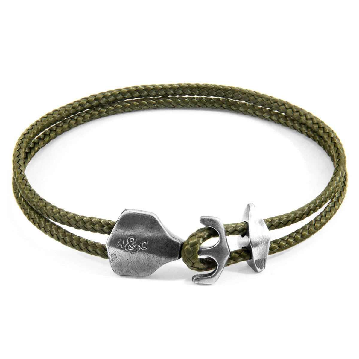 Khaki Green Delta Anchor Silver and Rope Bracelet - Selectique 