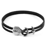 Coal Black Delta Anchor Silver & Flat Leather Bracelet.