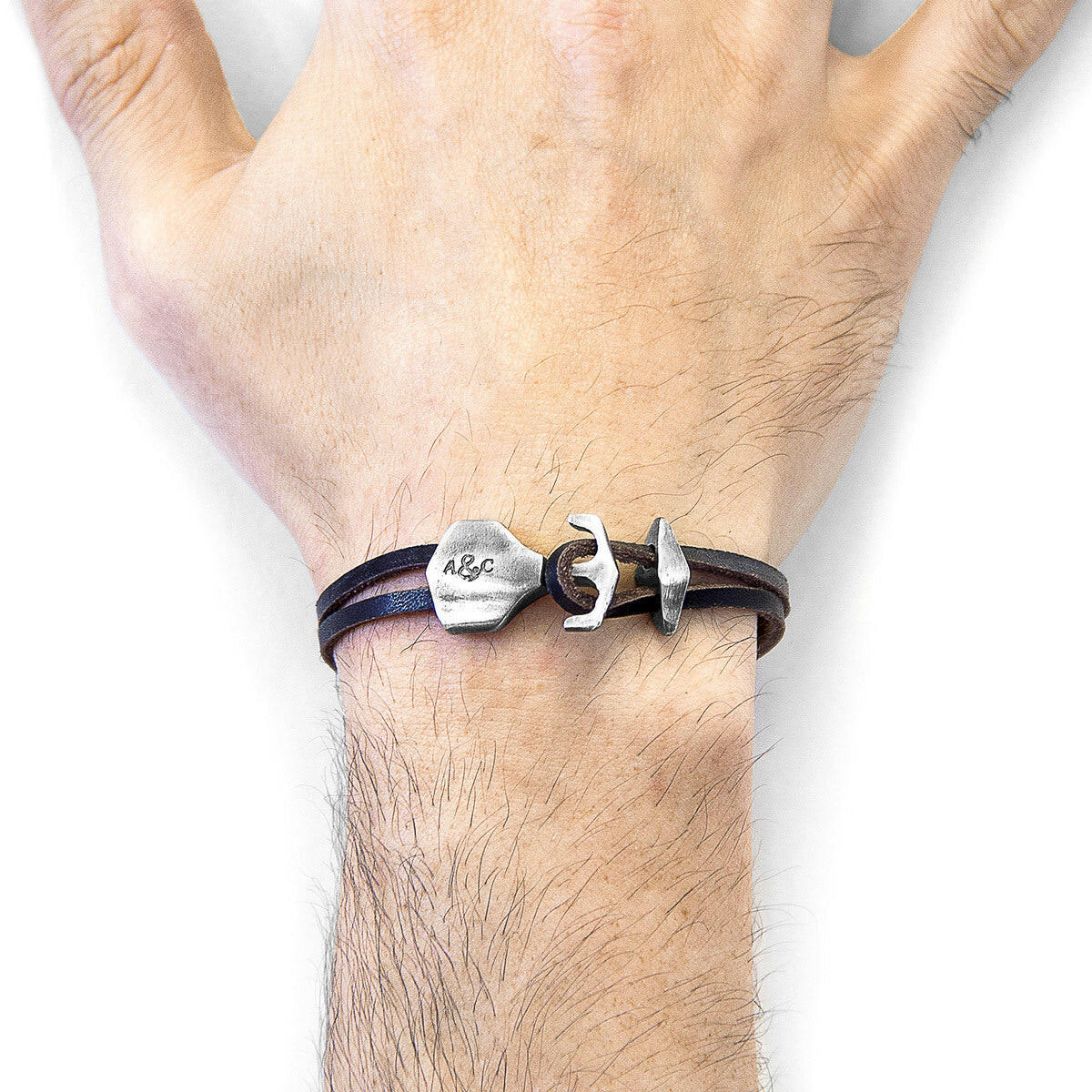 Dark Brown Delta Anchor Silver & Leather Bracelet.