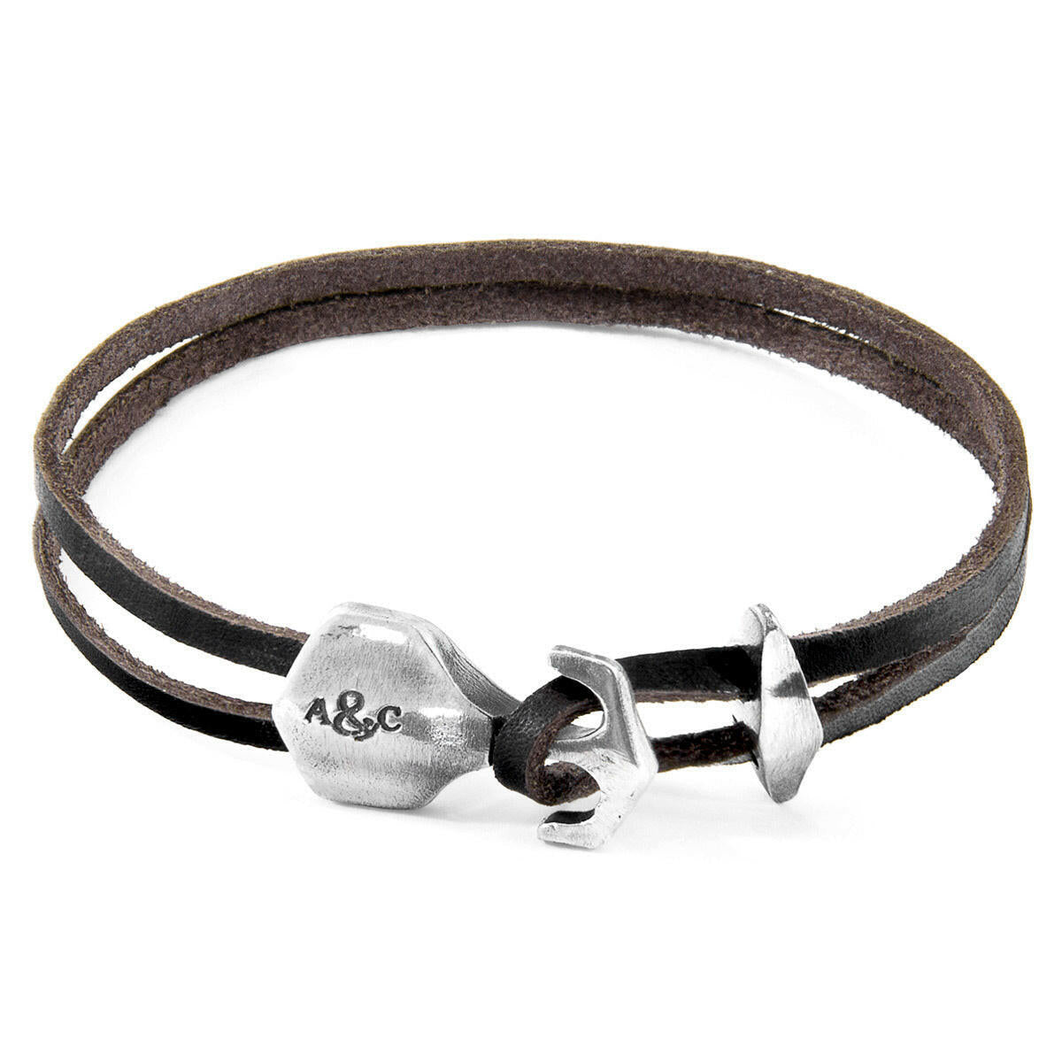 Dark Brown Delta Anchor Silver & Leather Bracelet.